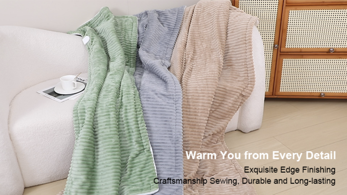 Ribbed Flannel Electric Throw Blanket Details